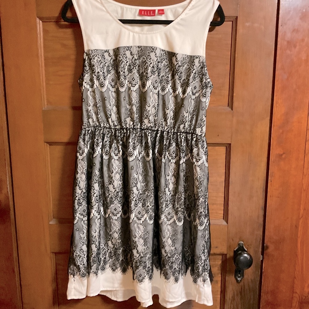 Womens ELLE Dress Black White Lace Large